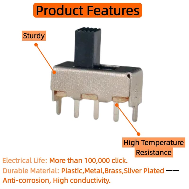 EGSCST 150PCS Micro Mini Slide Switch SPDT Toggle Switches 1p2t 2 Position 3 Pin Small Miniature Vertical Panel Mount Dip Knob for Arduino PCB Breadboard Electronic Project - SS12F44 5mm DC 50V 0.5A - Image 3